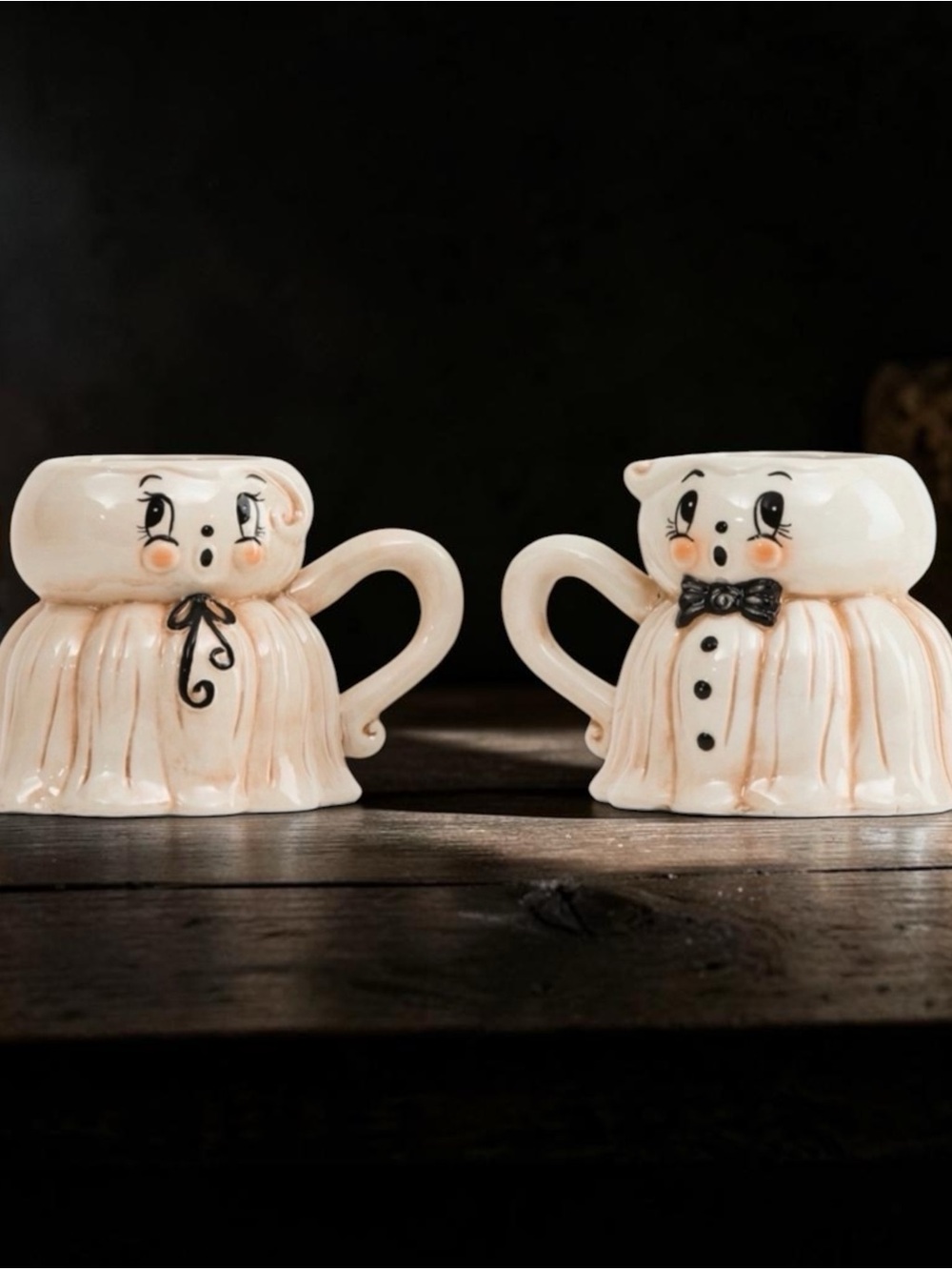 Johanna parker Vintage-Inspired Cream Ceramic Ghost Mugs Set - 2 Piece